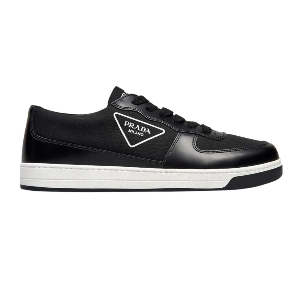 Prada 2EG401 Mens Black Leather Low Top Sneakers, UK 10.5